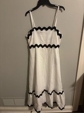 Amazon White Maxi Dress with Black Scalloped Trim